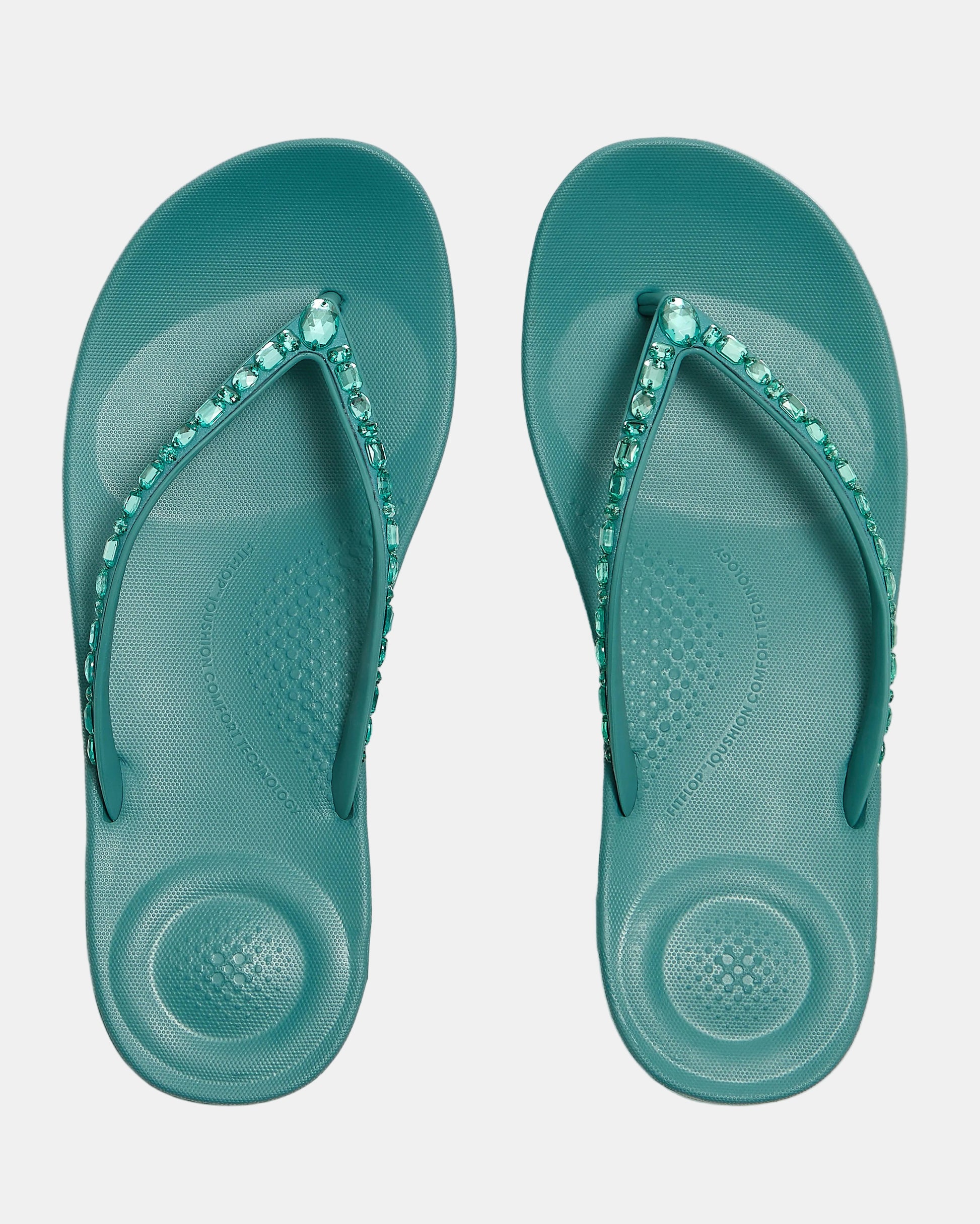 FitFlop Womens iQushion Multi-Crystal Ergonomic Flip-Flops - Teal 053 | CHO | Designer Womens Sandals