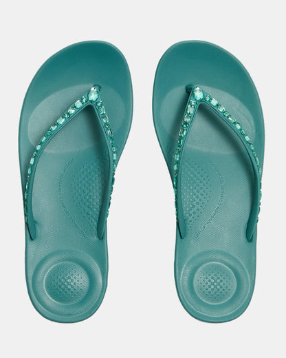 FitFlop Womens iQushion Multi-Crystal Ergonomic Flip-Flops - Teal 053 | CHO | Designer Womens Sandals