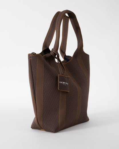 side of Ilse Jacobsen Knitty Womens Knitted Bag in Dark Indigo and Buckthorn Brown