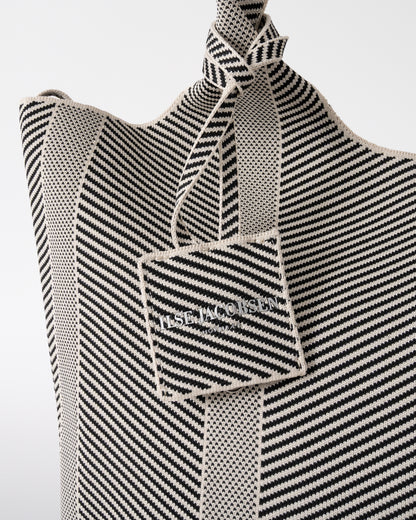 detail of Ilse Jacobsen Knitty Womens Knitted Bag in Milk Creme and  Black