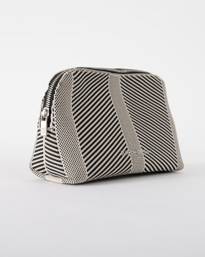 side of Ilse Jacobsen Knitty Womens Knitted Makeup Bag in Milk Creme and Black