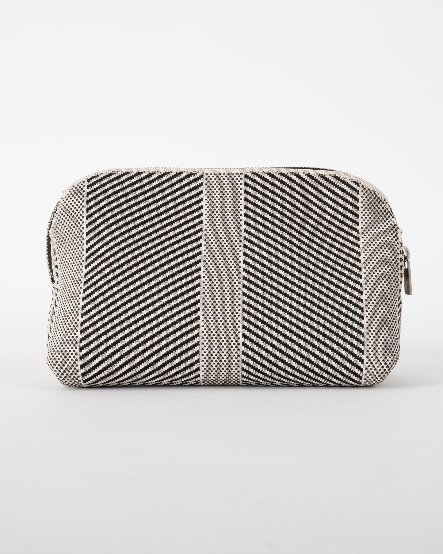 back of Ilse Jacobsen Knitty Womens Knitted Makeup Bag in Milk Creme and Black