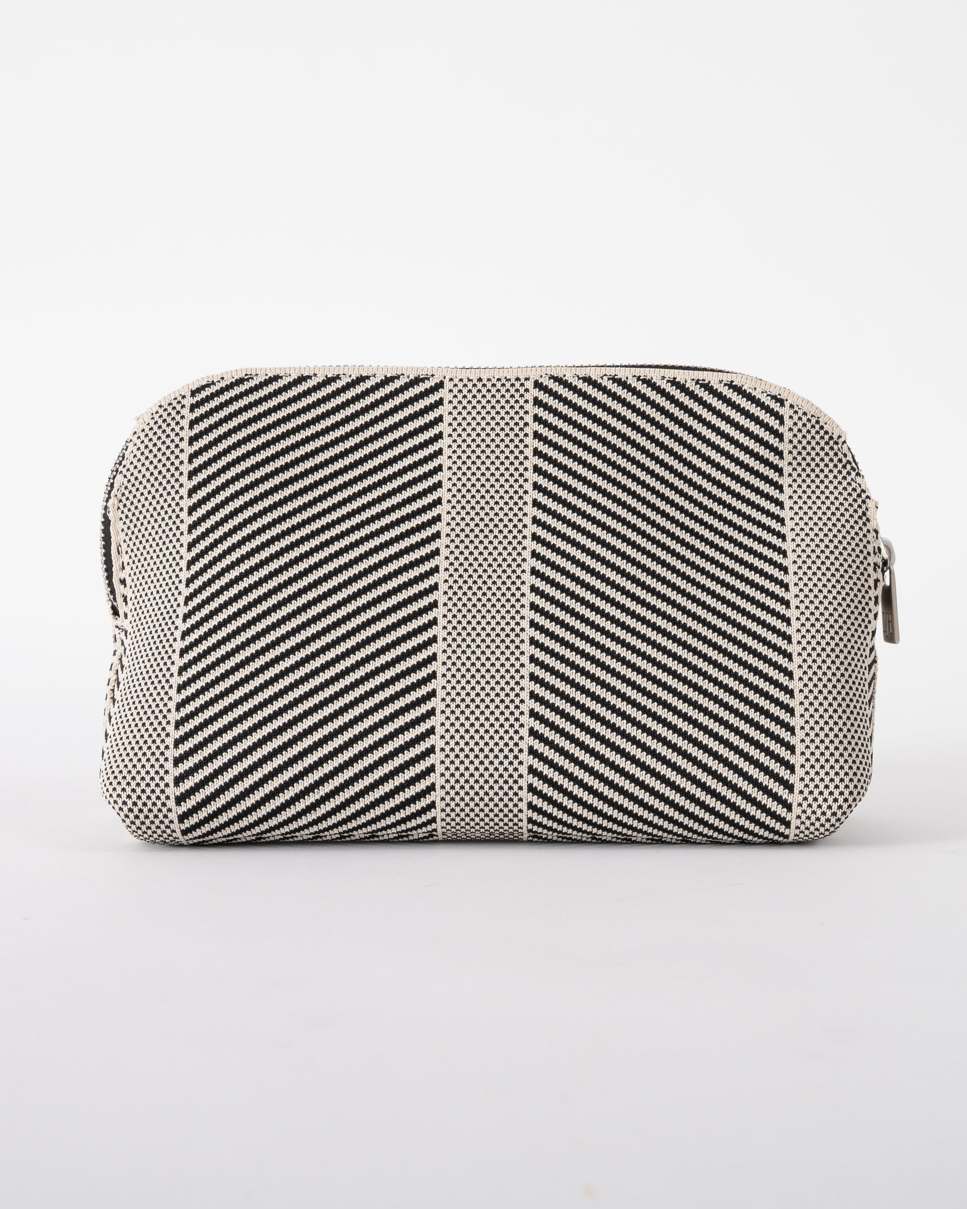 back of Ilse Jacobsen Knitty Womens Knitted Makeup Bag in Milk Creme and Black