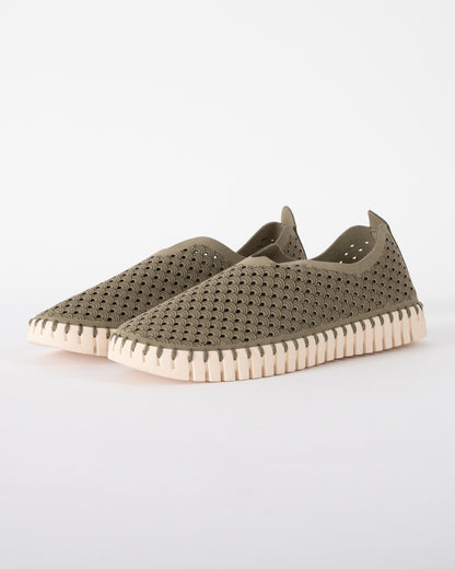 studio shot of Ilse Jacobsen Tulip Slip-In Womens Shoes in Army green