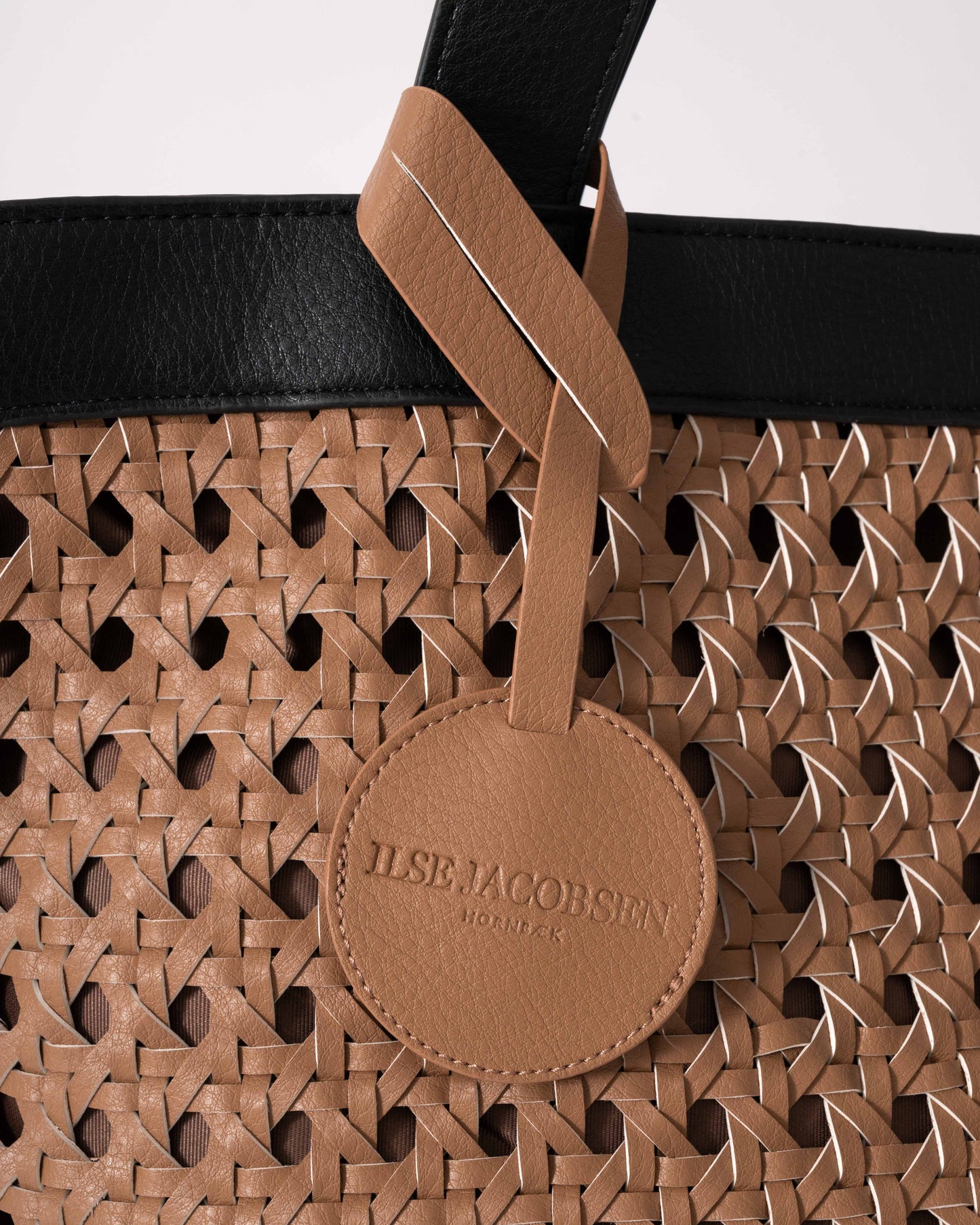 Ilse Jacobsen Braided Shopper With Black Detailing - Mocca Black 248001 - CHO - Designer Womens Tote Bags