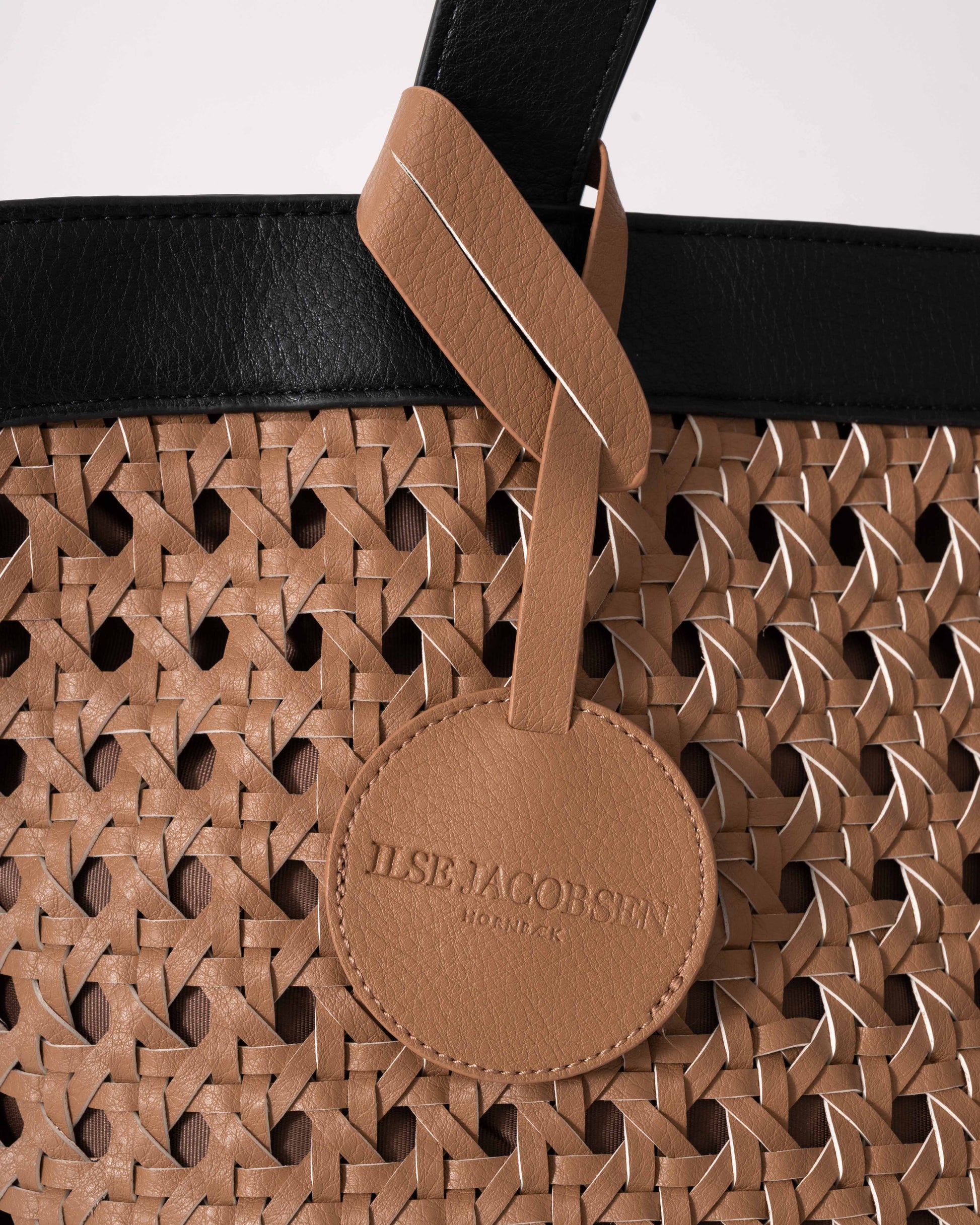 Ilse Jacobsen Braided Shopper With Black Detailing - Mocca Black 248001 - CHO - Designer Womens Tote Bags