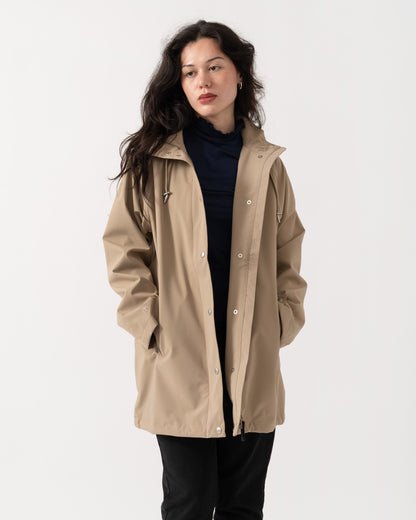 Ilse Jacobsen Gentle Rain Womens Raglan Raincoat - Greige 105 with the jacket unbuttoned