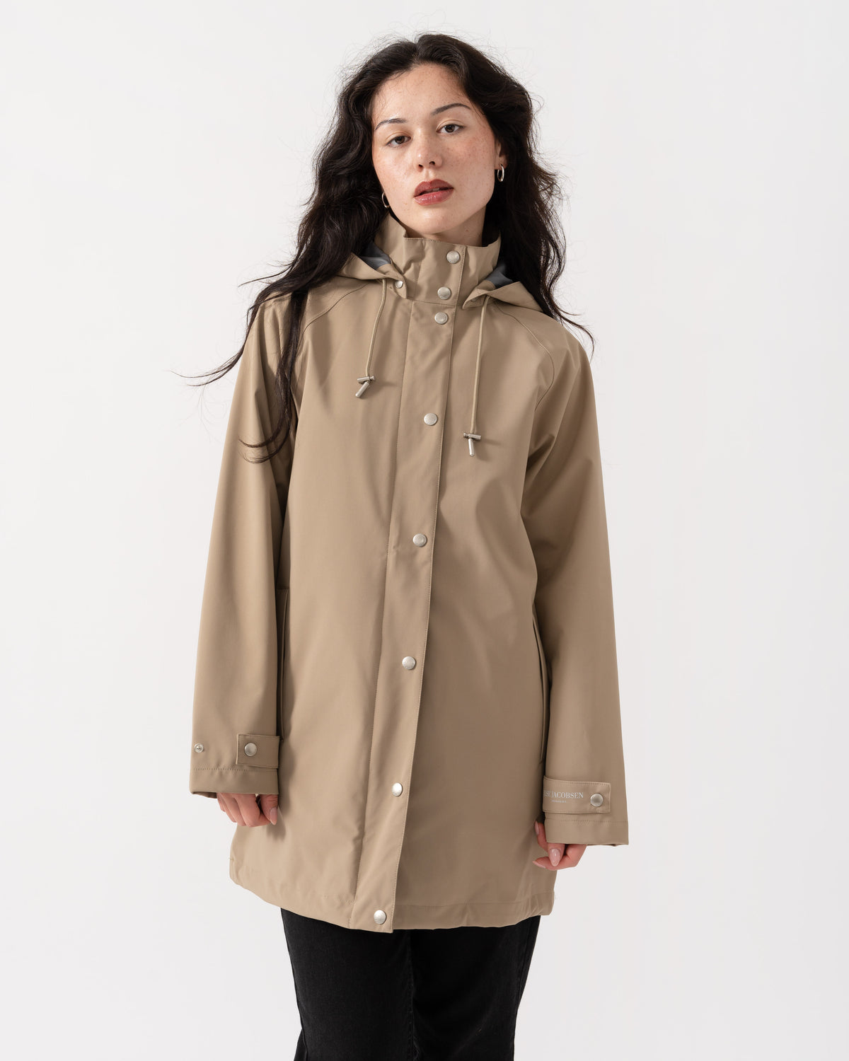 Front of Ilse Jacobsen Gentle Rain Womens Raglan Raincoat - Greige 105