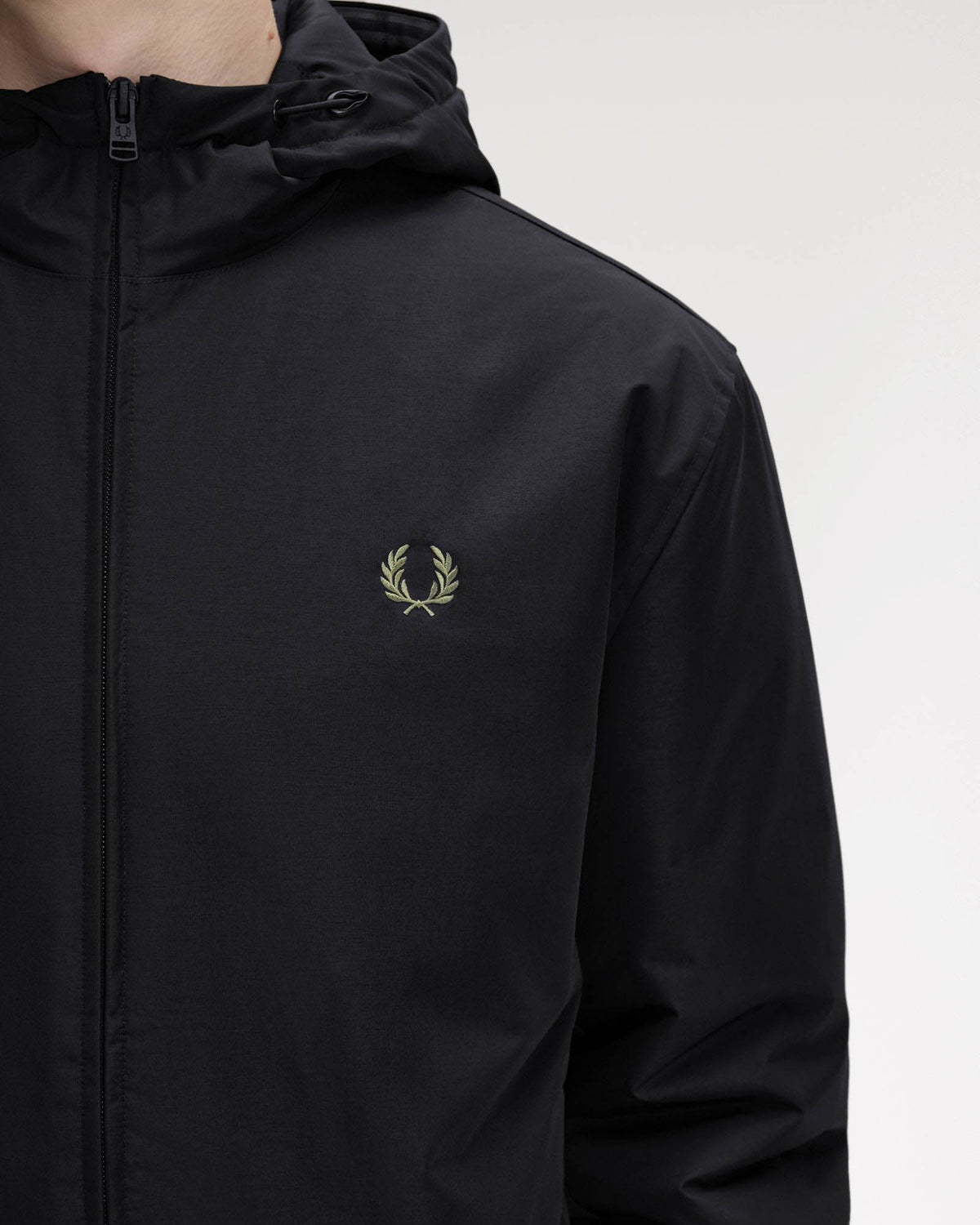 Fred Perry Mens Hooded Brentham Jacket - Black 184 badge and collar detail