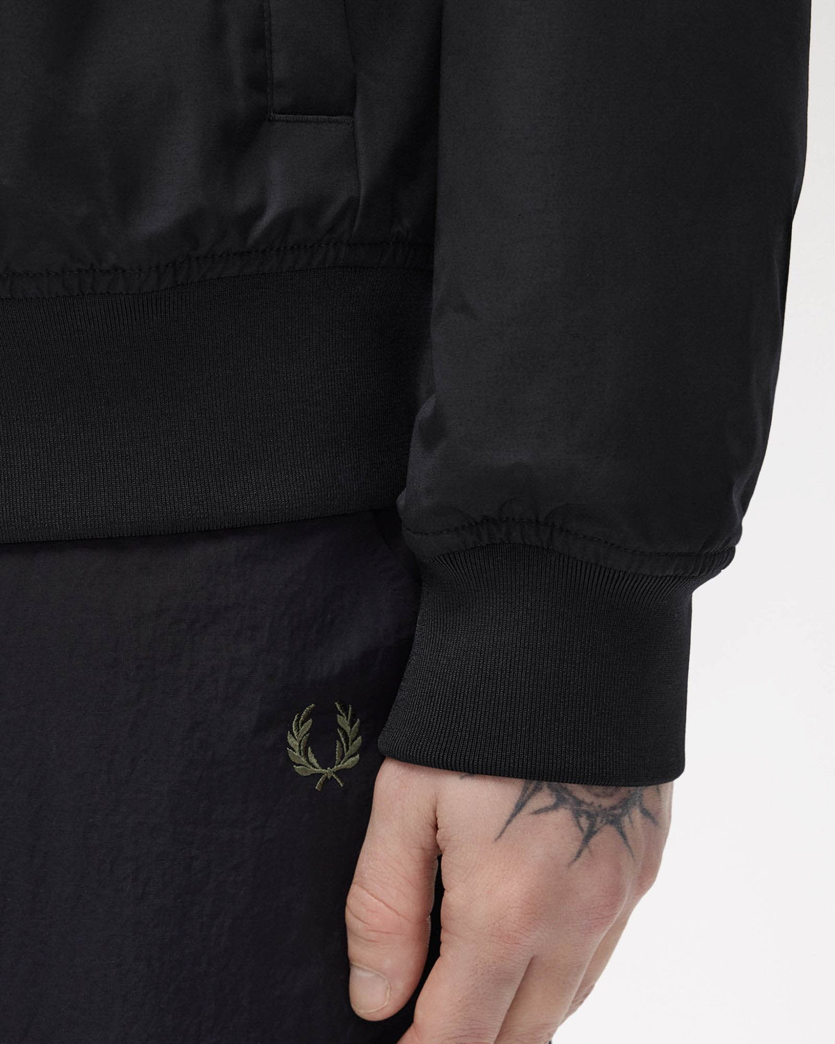 Fred Perry Mens Hooded Brentham Jacket - Black 184 cuff and hem detail