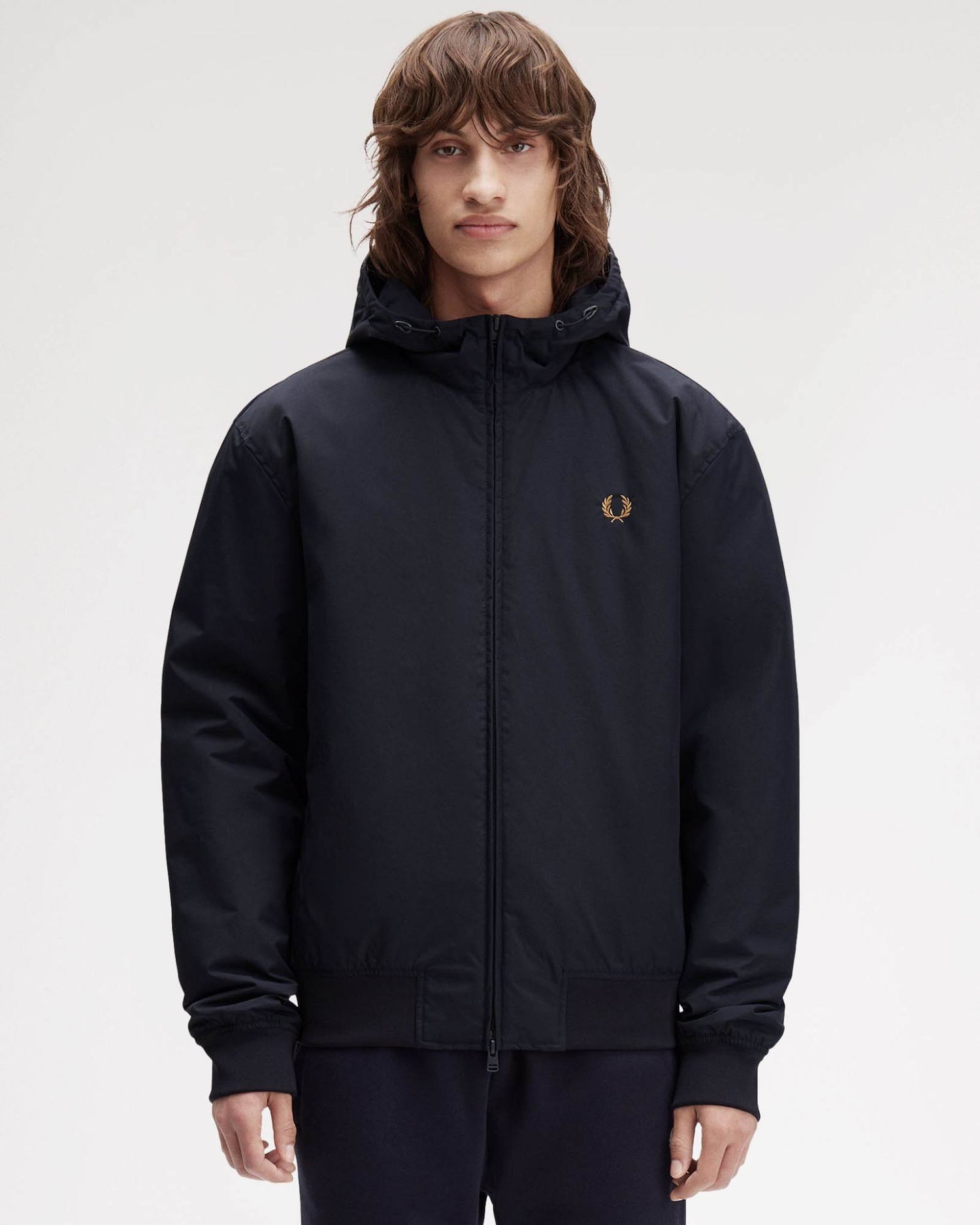 Fred Perry Mens Hooded Brentham Jacket - Navy 248 - CHO - Designer Mens Light Jackets