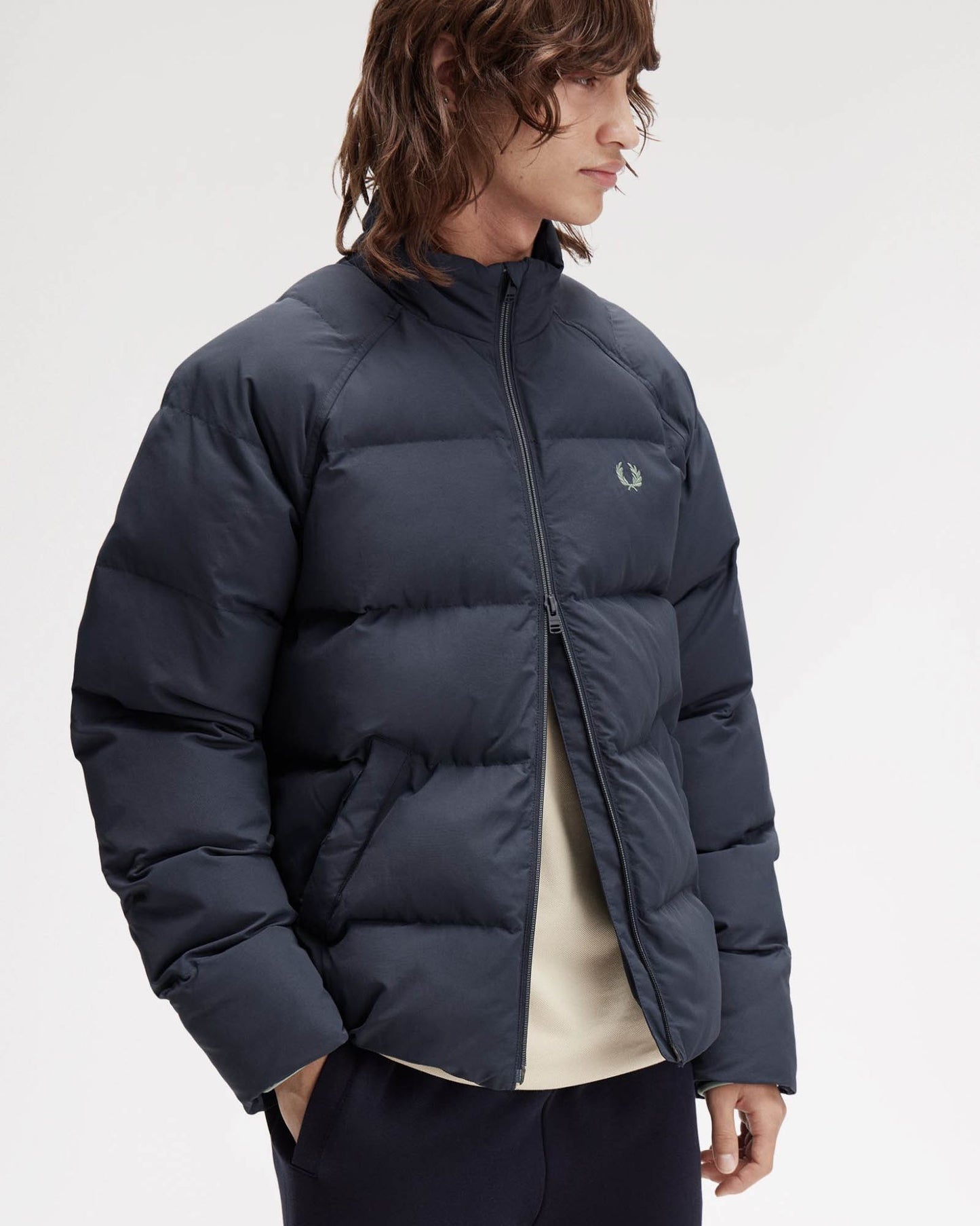 Fred Perry Mens Raglan Sleeve Padded Jacket - Dark Airforce 738