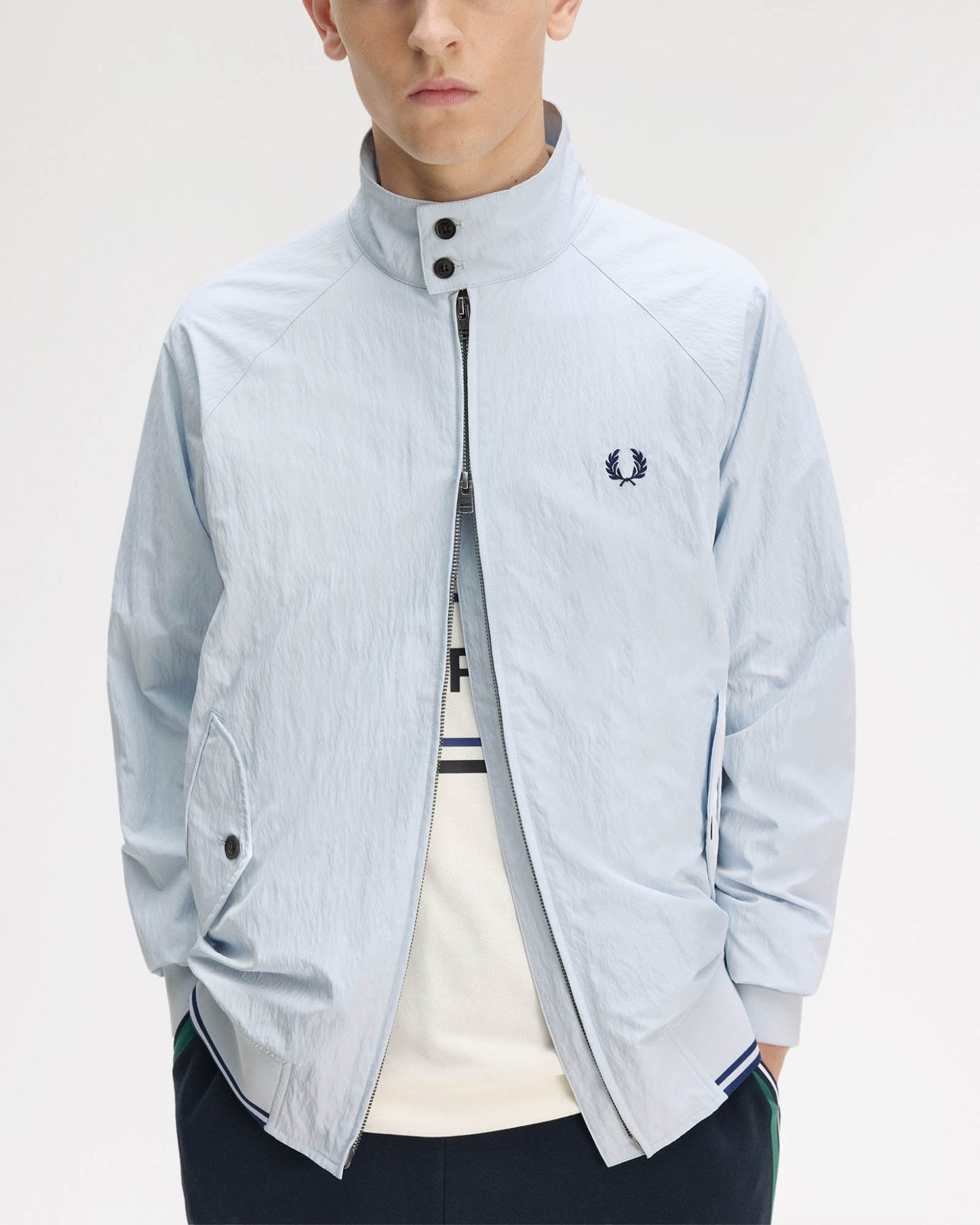 Fred Perry Mens Crinkle Harrington Jacket - Dusky Blue 28A