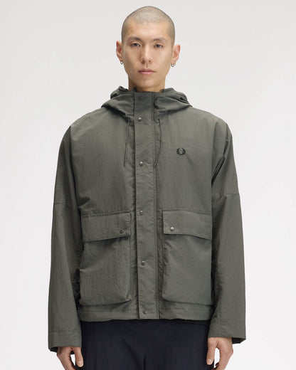 Fred Perry Mens Cropped Ripstop Parka - Field Green D09, front