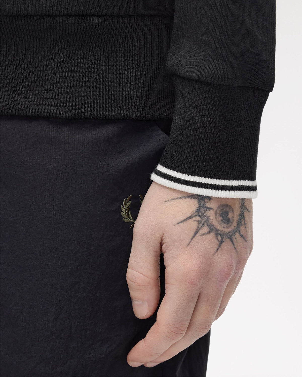 Fred Perry Mens Zip Through Sweatshirt - Black 102 cuff detail