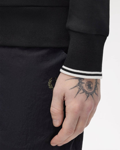 Fred Perry Mens Zip Through Sweatshirt - Black 102 cuff detail