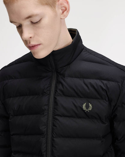 Fred Perry Mens Insulated Jacket - Black 184 collar and logo detail