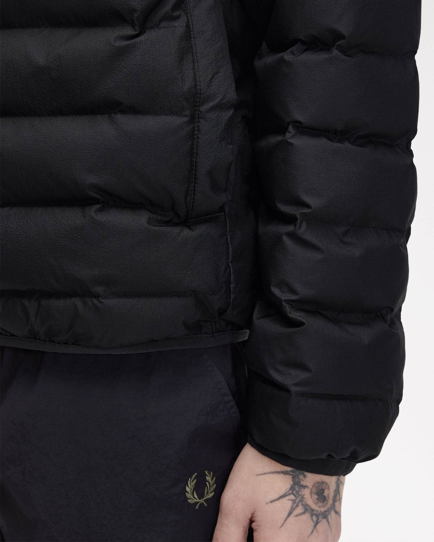 Fred Perry Mens Insulated Jacket - Black 184 pocket/cuff detail