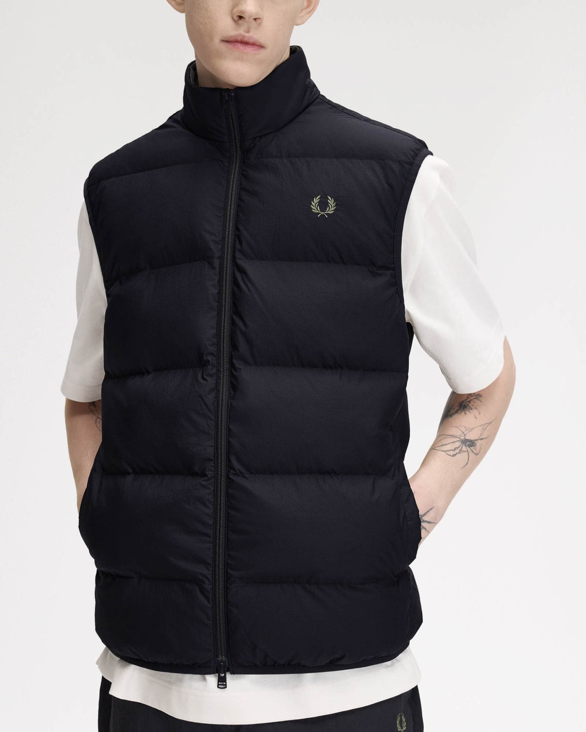 Fred Perry Mens Padded Gilet - Black 184 front 3