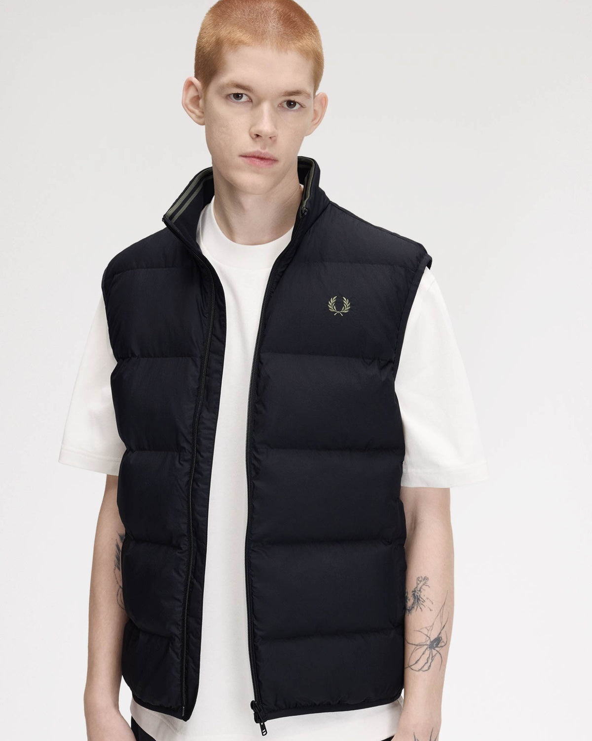 Fred Perry Mens Padded Gilet - Black 184 front, open