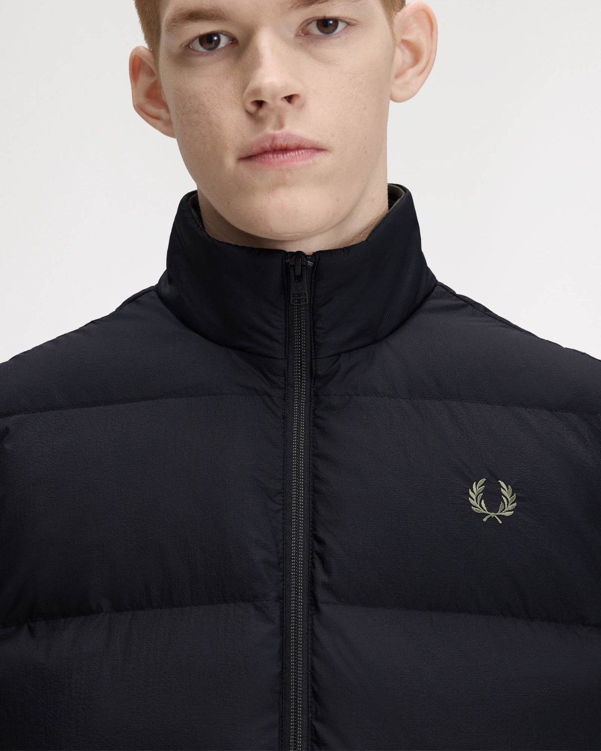 Fred Perry Mens Padded Gilet - Black 184 logo and collar detail