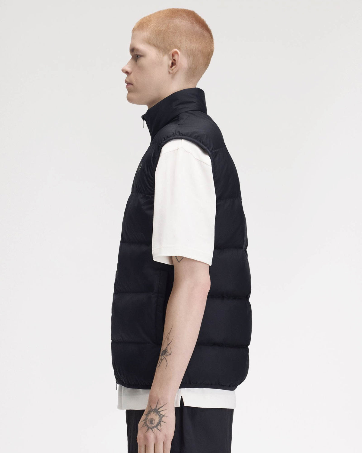 Fred Perry Mens Padded Gilet - Black 184 side profile