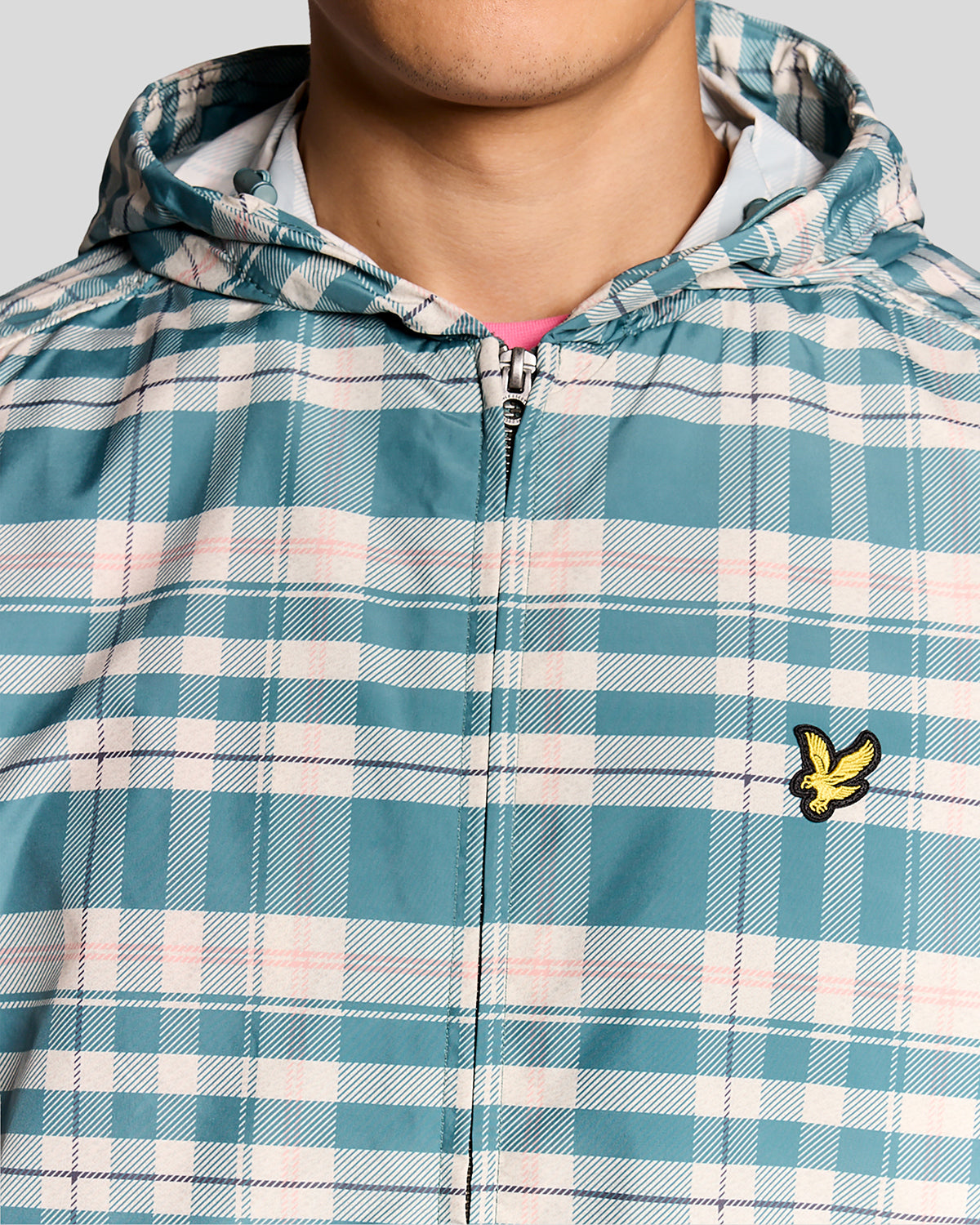 Lyle & Scott Tartan Hooded Mens Zip Through Jacket - W130 Everglade | CHO | Designer Mens Light Jackets