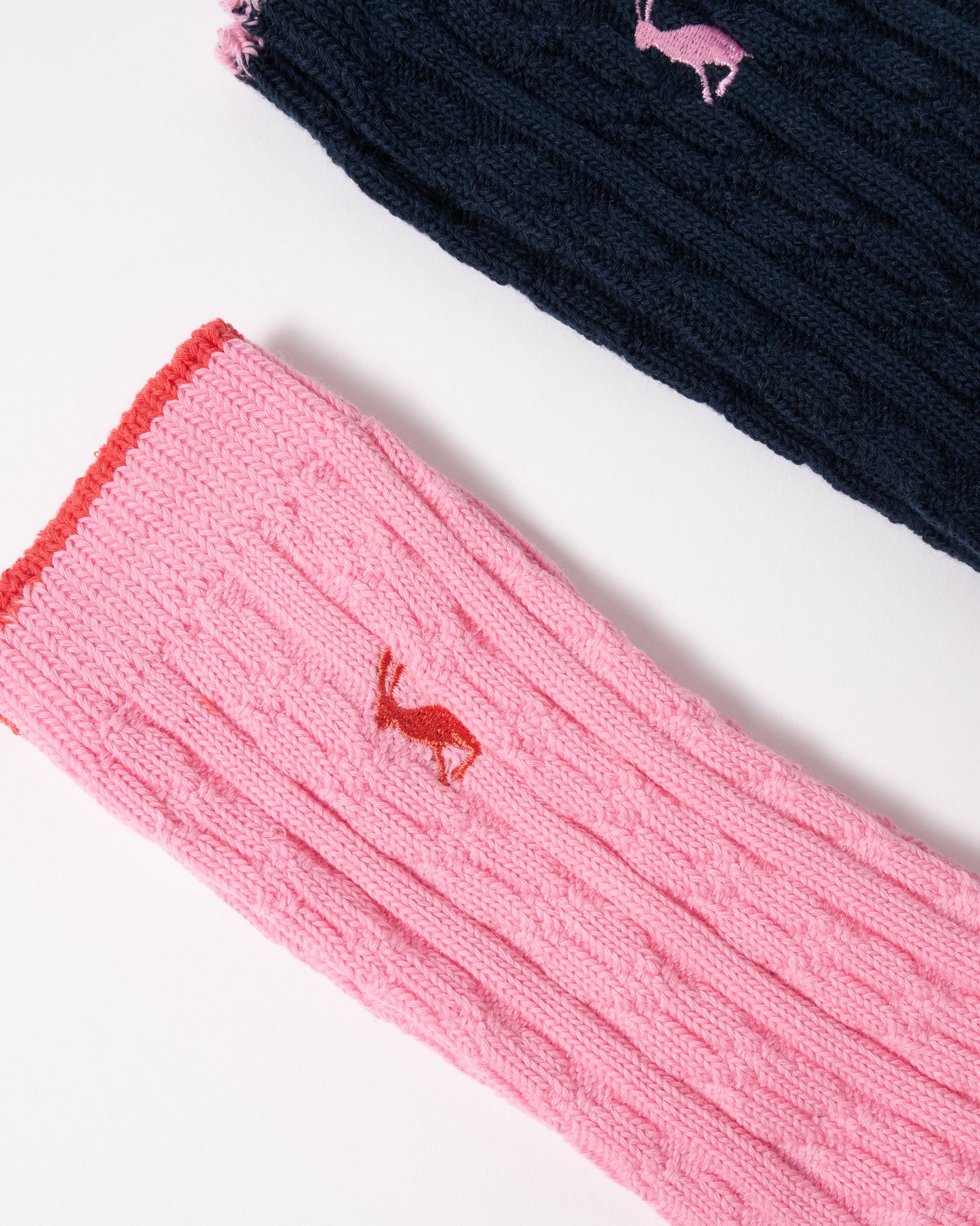 detail of Joules 2 Pack Womens Cable Knit Cotton Blend Socks in Navy/Pink