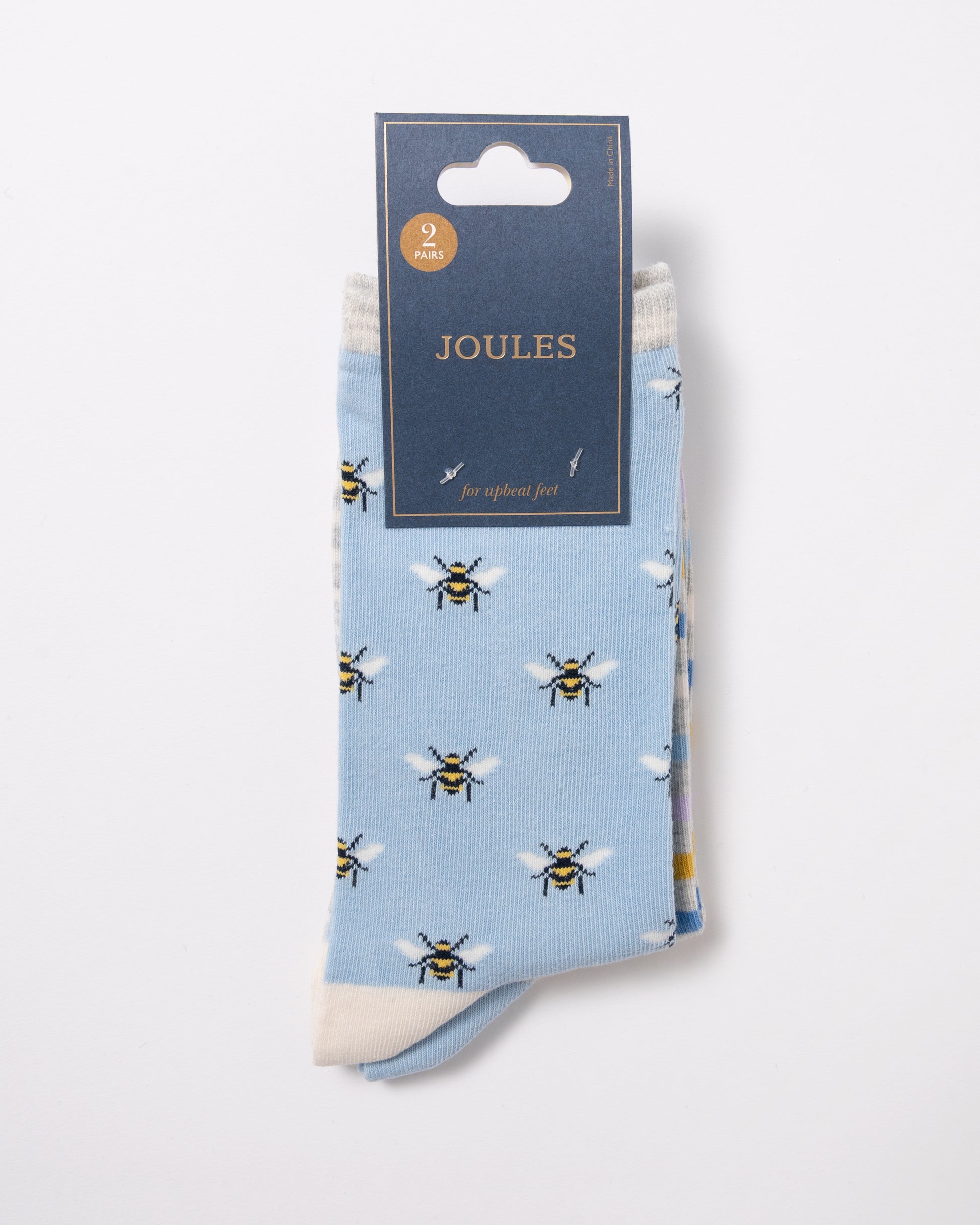 packaging detail of Joules Everyday 2 Pack Womens Socks in Blue Bee