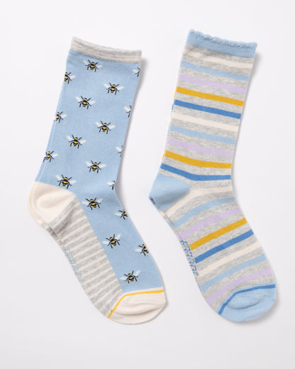Joules Everyday 2 Pack Womens Socks in Blue Bee