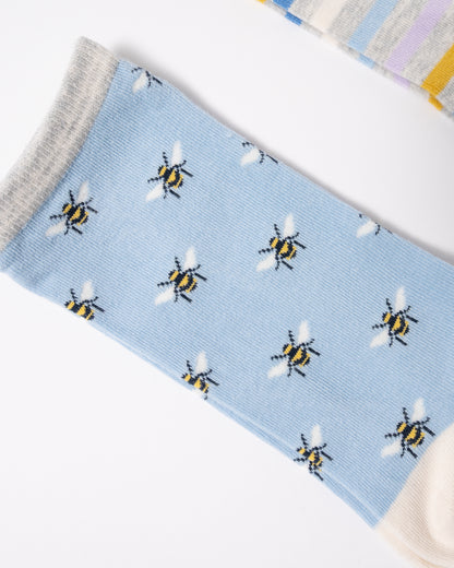 detail of Joules Everyday 2 Pack Womens Socks in Blue Bee