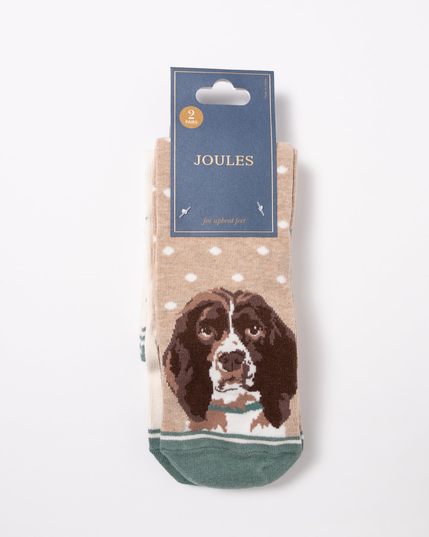 packaging of Joules Everyday 2 Pack Womens Socks in Neutral Spaniel