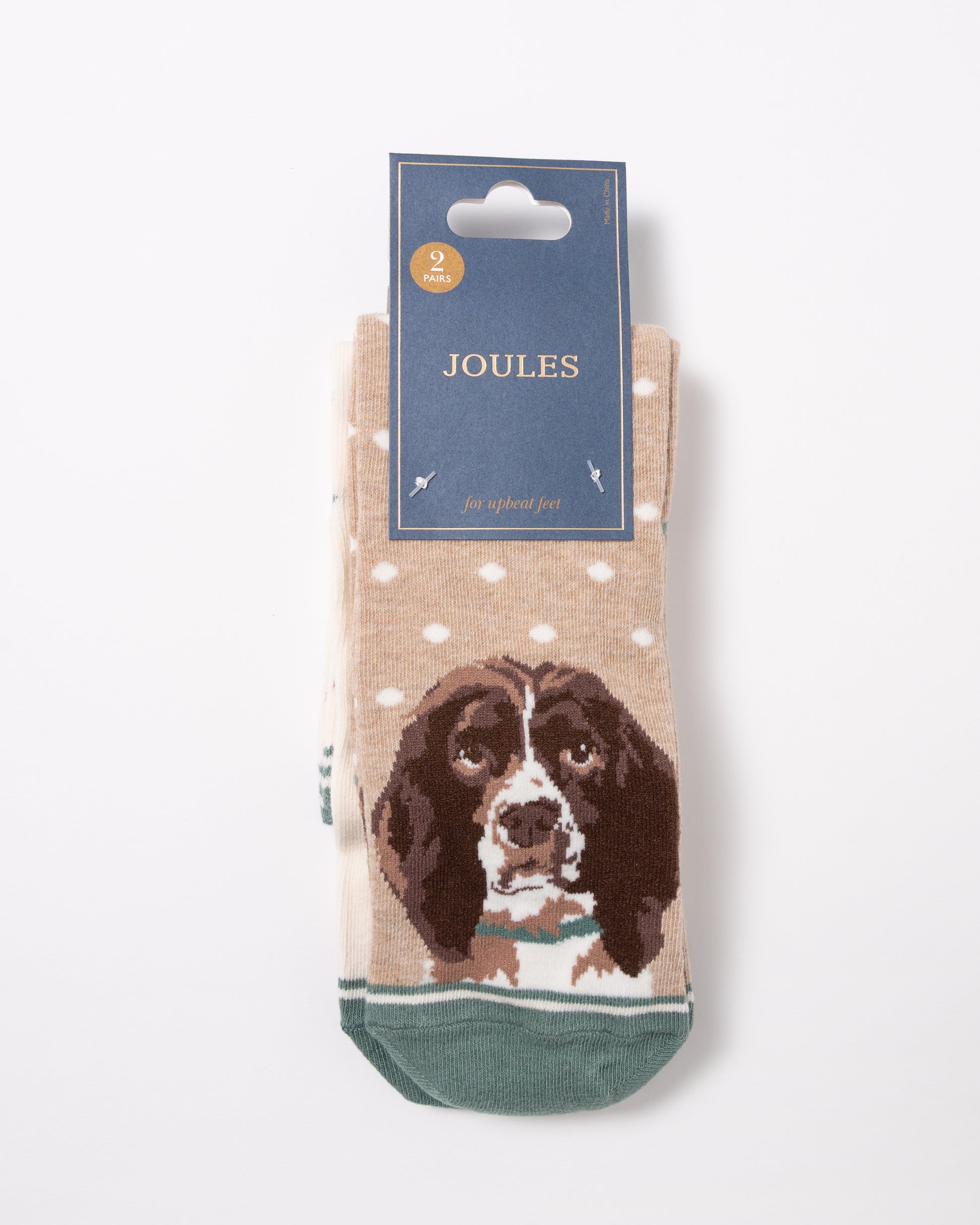 packaging of Joules Everyday 2 Pack Womens Socks in Neutral Spaniel