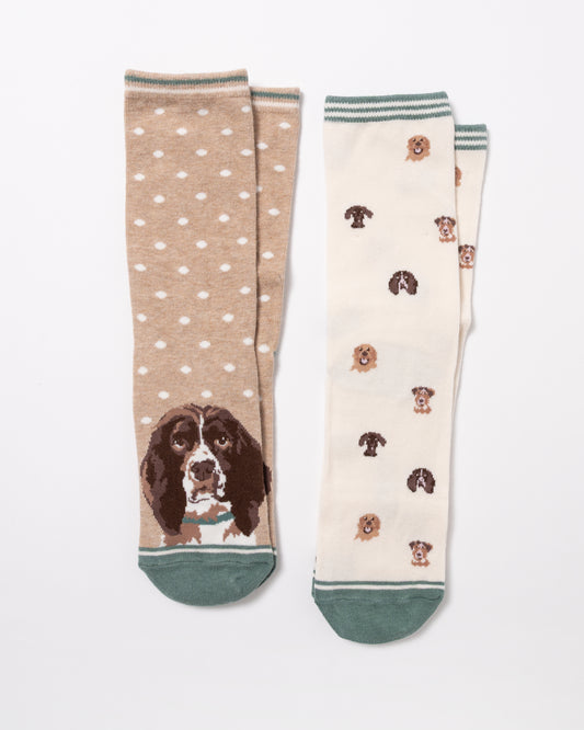 Joules Everyday 2 Pack Womens Socks in Neutral Spaniel