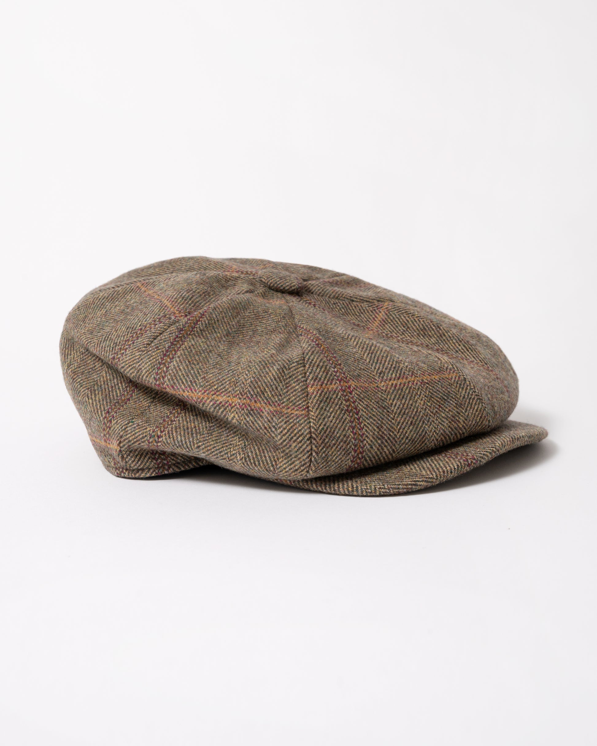 side of a Joules Harrogate Womens Tweed Cap in Khaki Tweed