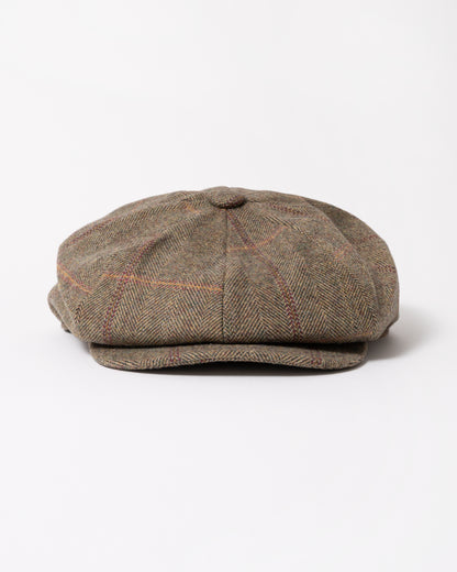 front of a Joules Harrogate Womens Tweed Cap in Khaki Tweed