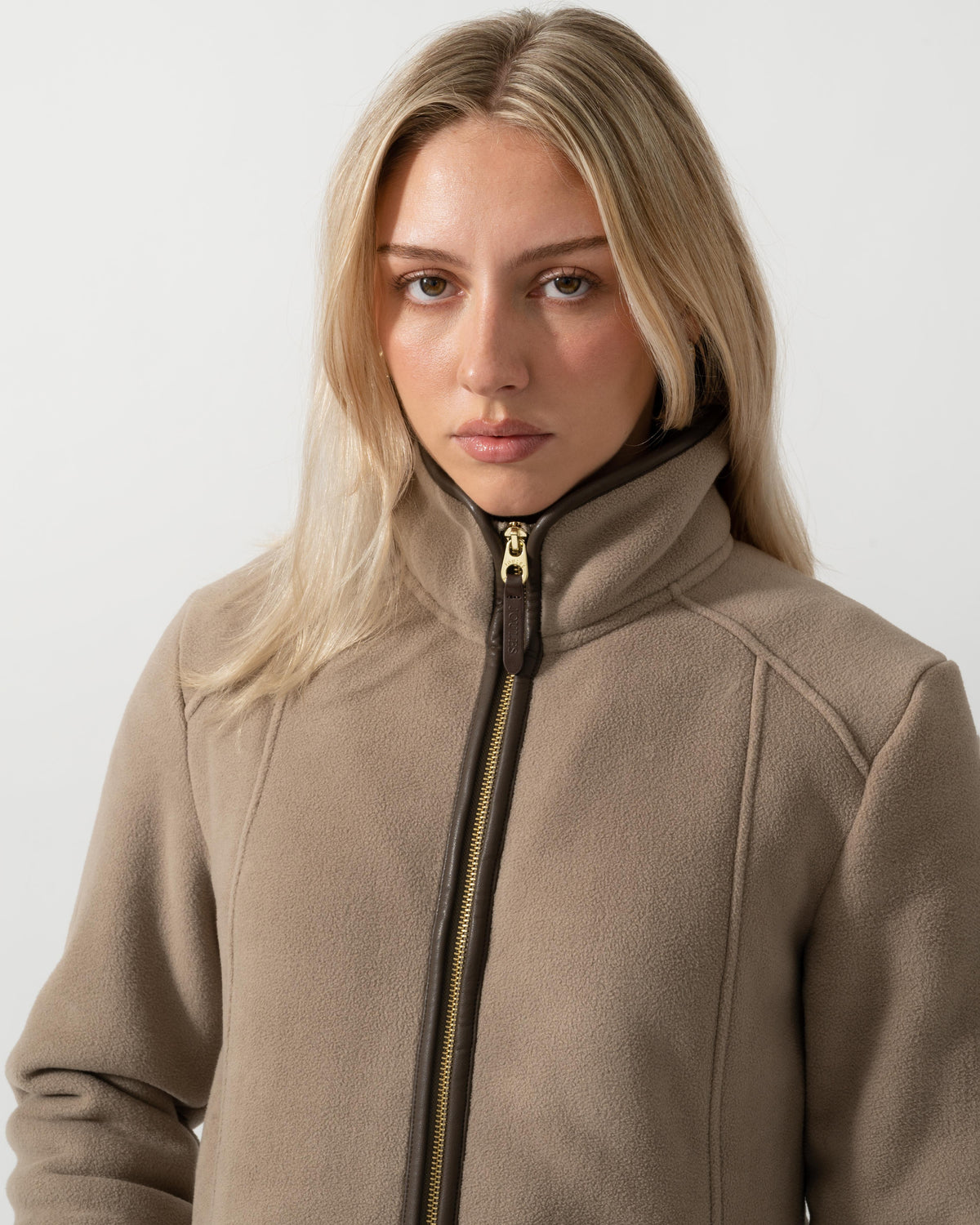 Collar on the Joules Heritage Full Zip Womens Fleece - Mink Brown