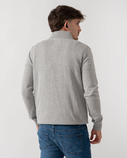 back shot of a model wearing a Joules Hillside Mens quarter Zip Jumper in Grey
