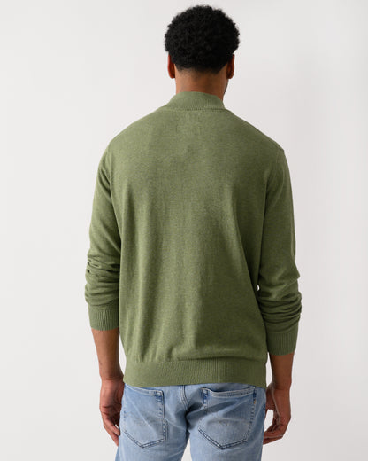 back shot of a model wearing a Joules Hillside Mens 1/4 Zip Jumper in Khaki Green