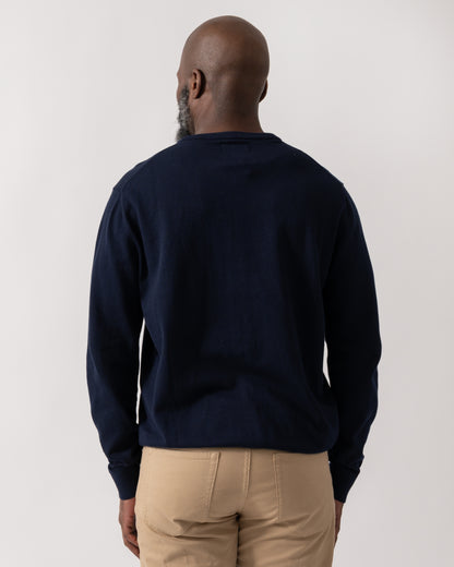 back shot of a Model wearing a Joules Hillside Mens Crew Neck Jumper in Navy Blue