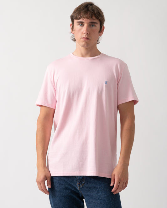 model wearing a Joules Mens Everyday T-Shirt in Pink