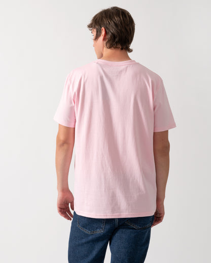 back shot of a model wearing a Joules Mens Everyday T-Shirt in Pink
