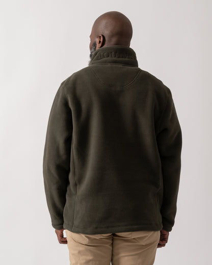 back shot of a model wearing a Joules Mens Heritage 1/4 Zip Fleece in Dark Green
