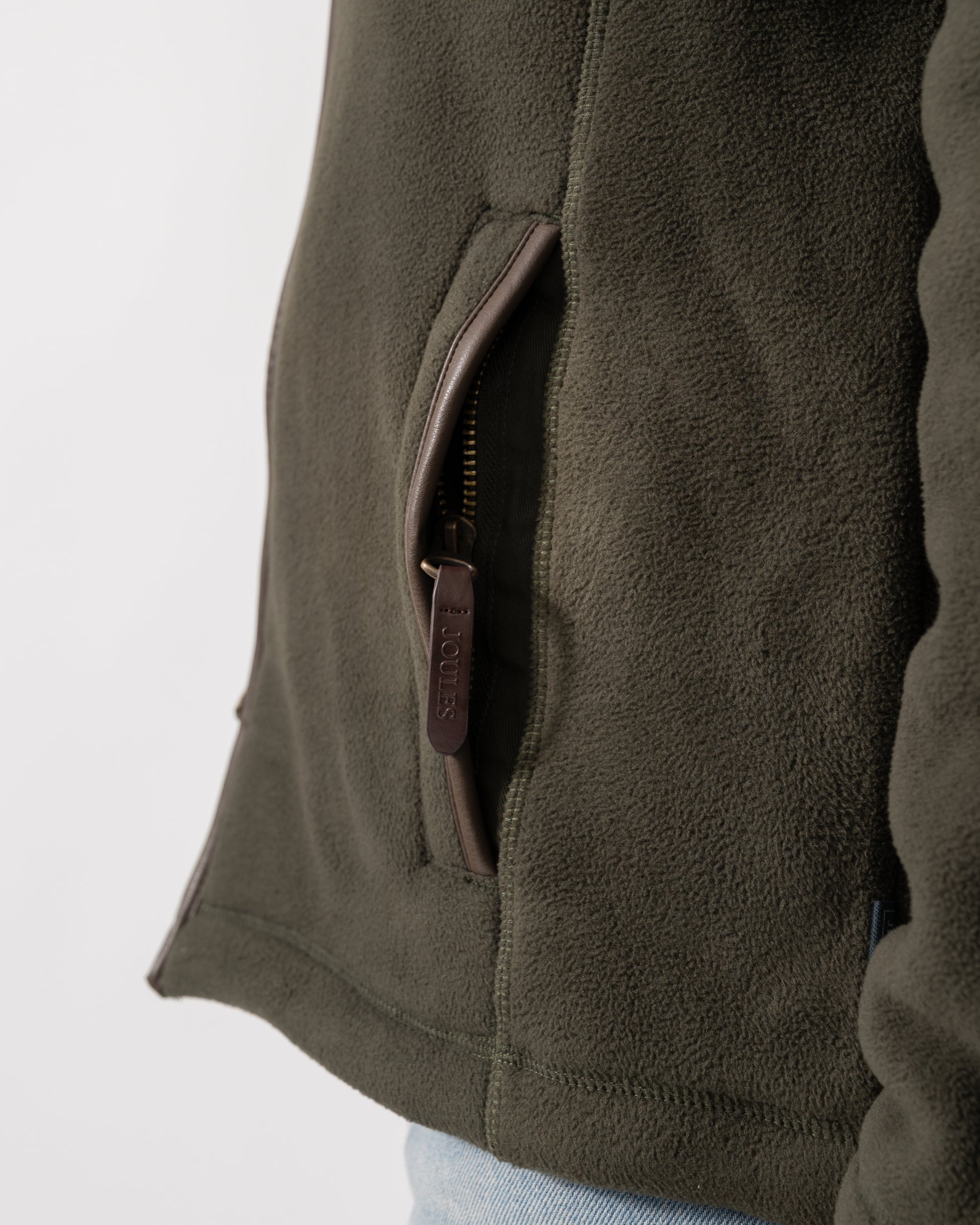 close up pocket detail of a Joules Mens Heritage Full Zip Fleece in Dark Green