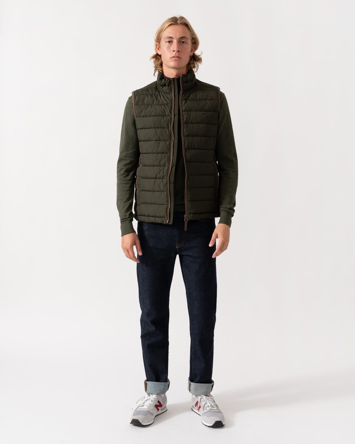 Man wearing the Joules Mens Heritage Padded Gilet - Green