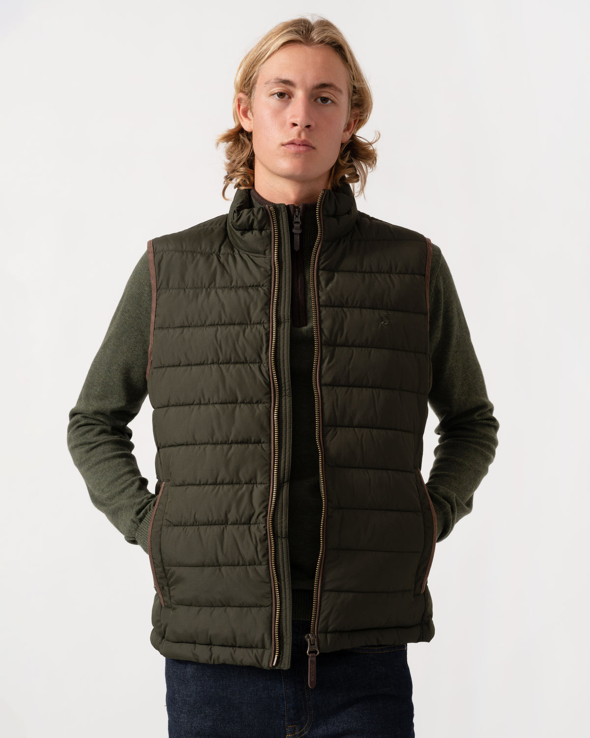 Front of the Joules Mens Heritage Padded Gilet - Green