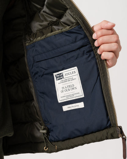 Inside pocket on the Joules Mens Heritage Padded Gilet - Green