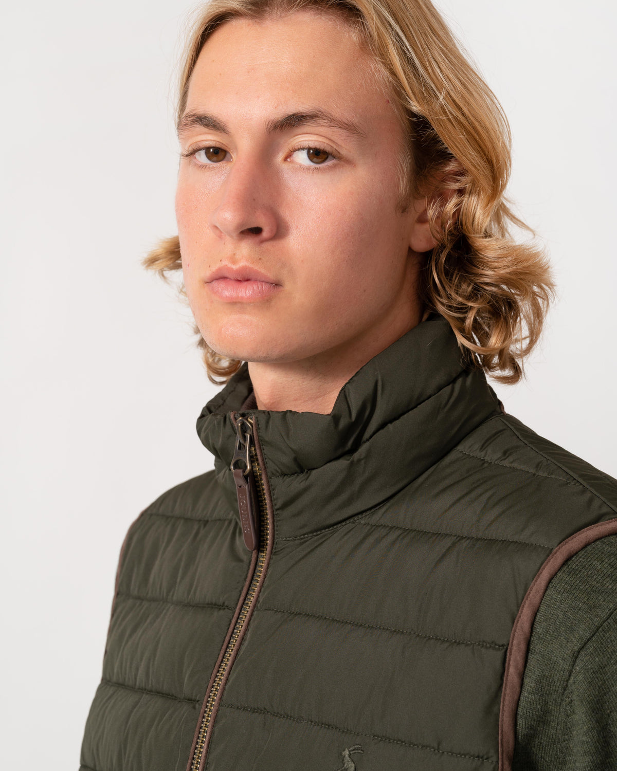 Close up of the Joules Mens Heritage Padded Gilet - Green
