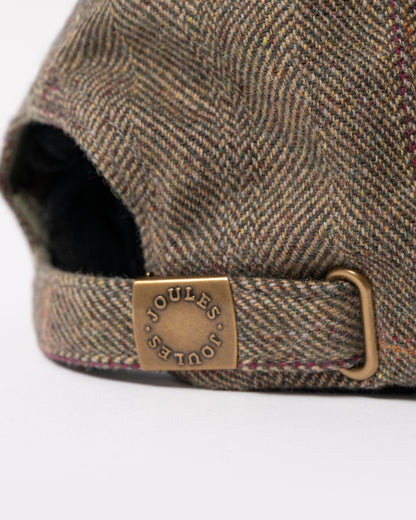 strap detail of a Joules Perry Womens Tweed Baseball Cap in Khaki Tweed