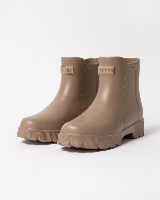 a pair of Joules Raindance Womens Short Wellies in Mink Brown